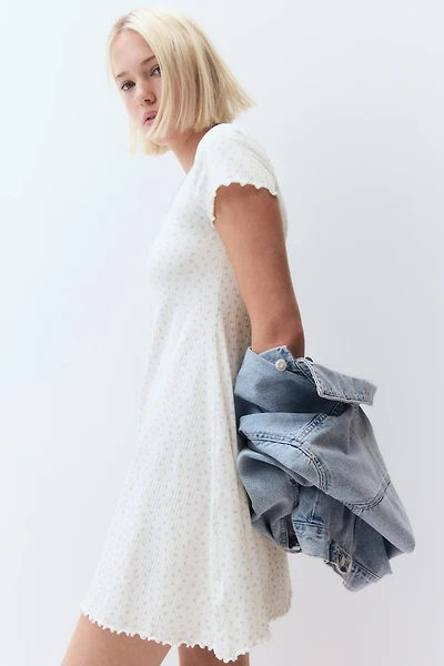 Overlocked-Trim Dress with Flared Skirt