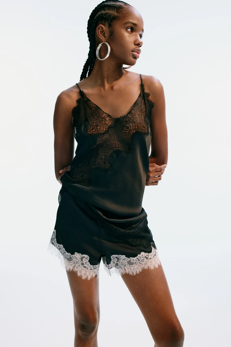 Lace-Trimmed Satin Camisole Top