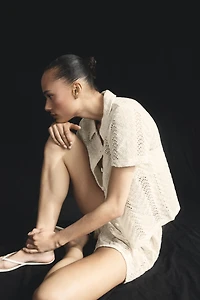 Short-Sleeved Crochet-Look Shirt