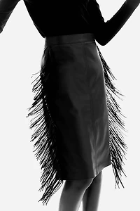 Coated Skirt with Fringe