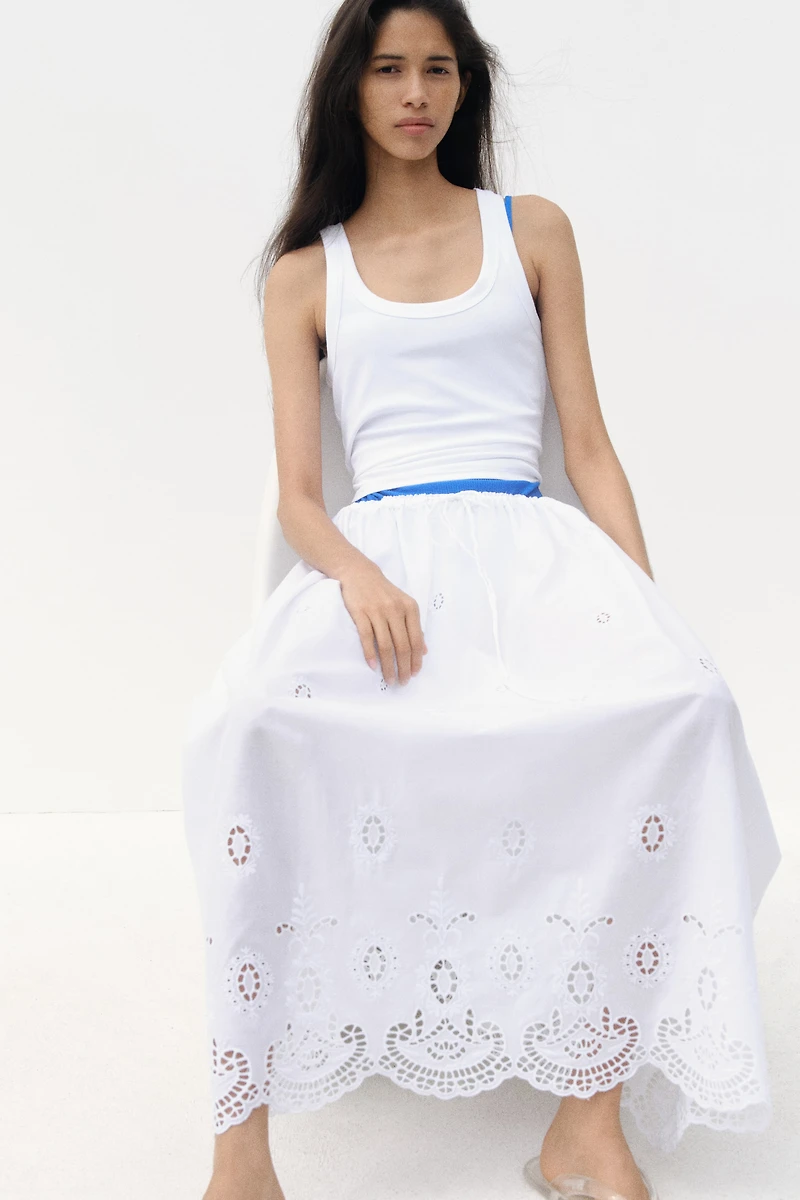 Jupe à cordon de serrage avec broderie anglaise