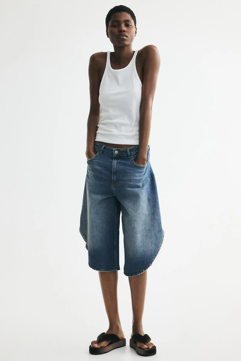 Wrap-detail denim Bermuda Shorts