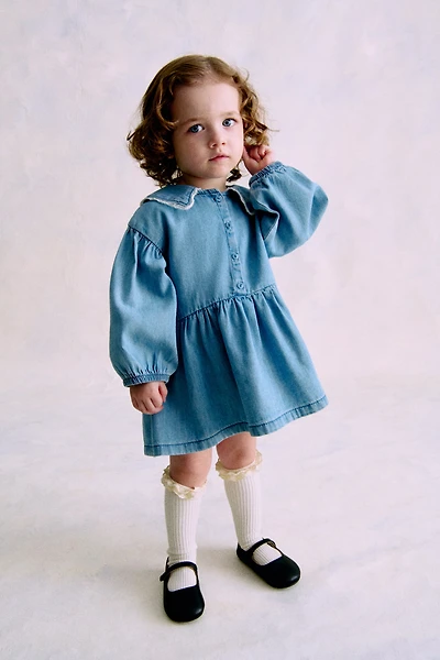Denim Dress with Sailor Collar