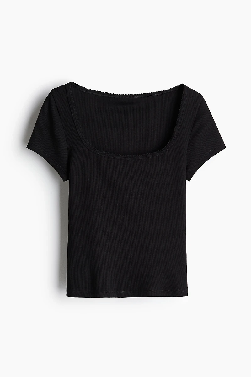 Picot-Trimmed Ribbed T-Shirt