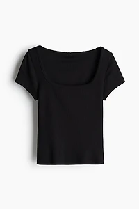 Picot-Trimmed Ribbed T-Shirt