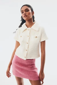 Short-Sleeved Teddy-Fleece Cardigan