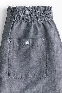 Linen-Blend Paper-Bag Shorts
