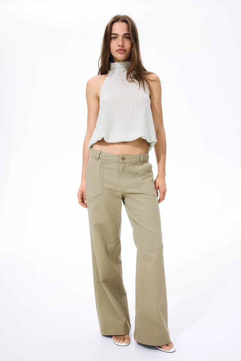 Wide-Leg Twill Pants
