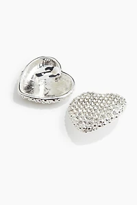 Heart-Shaped Rhinestone Clip Earrings