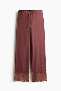 Lace-Trimmed Satin Pajama Pants