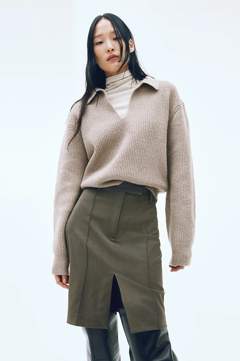 Rib-Knit Sweater with Collar
