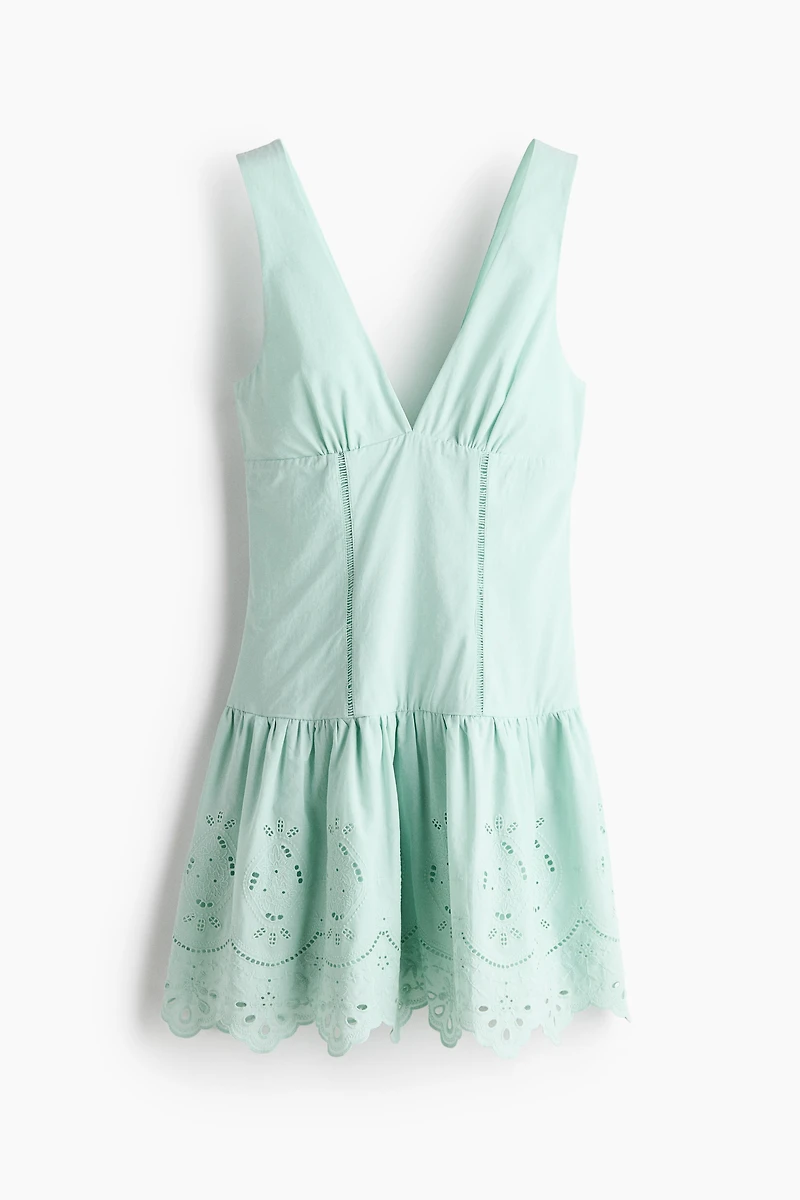 Eyelet-Embroidered Dress with Flared Skirt