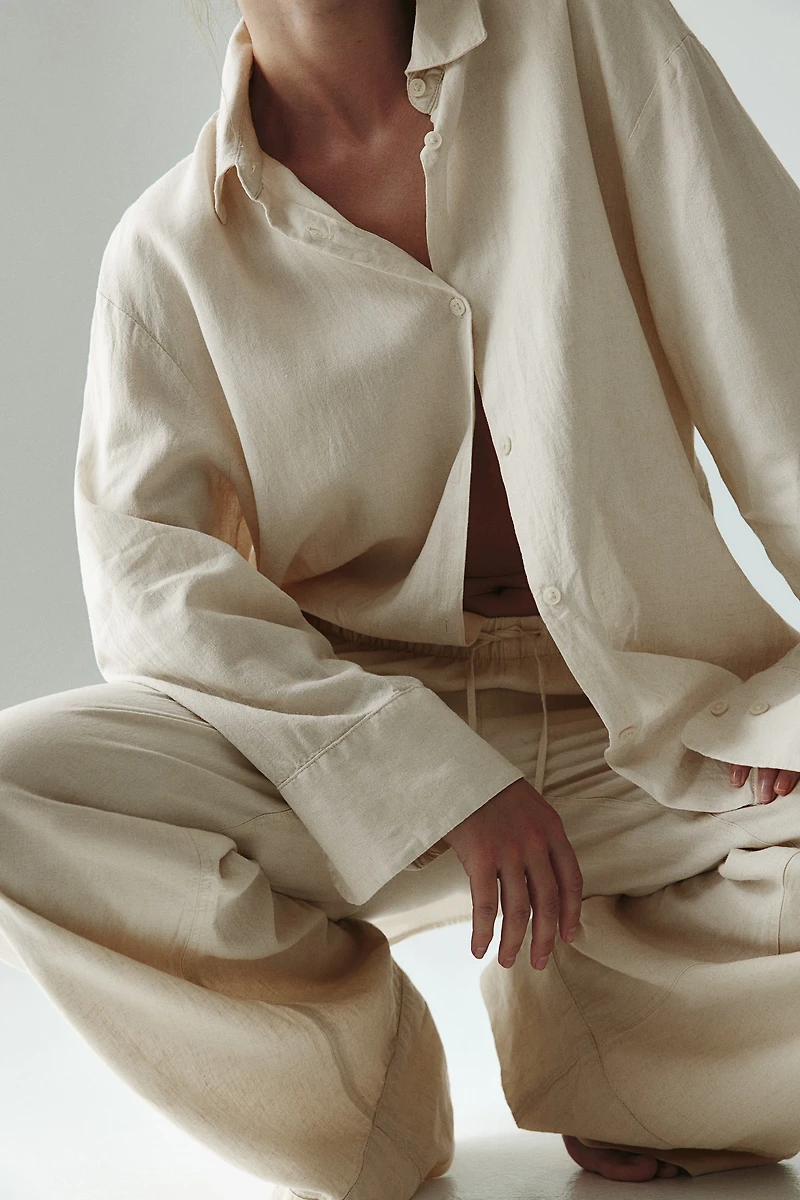 Pantalon large en lin mélangé