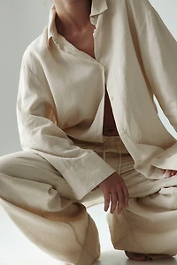 Pantalon large en lin mélangé