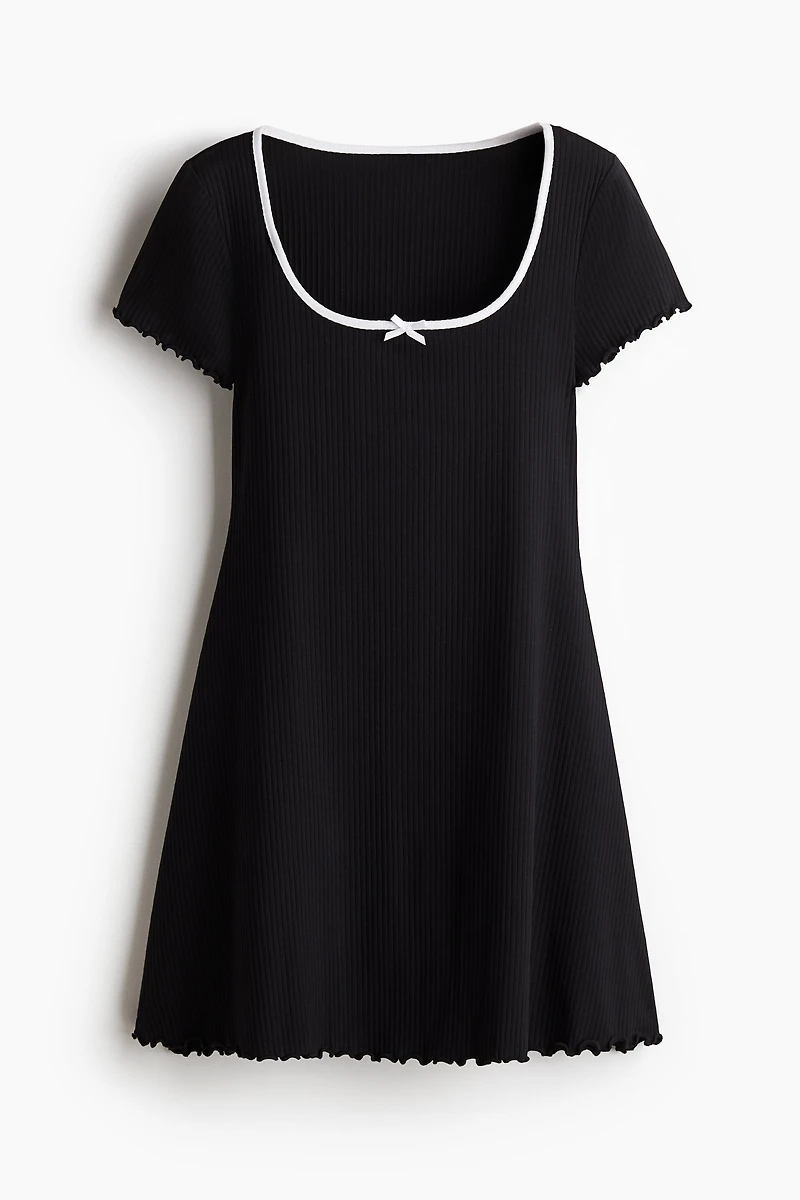 Overlocked-Trim Dress with Flared Skirt