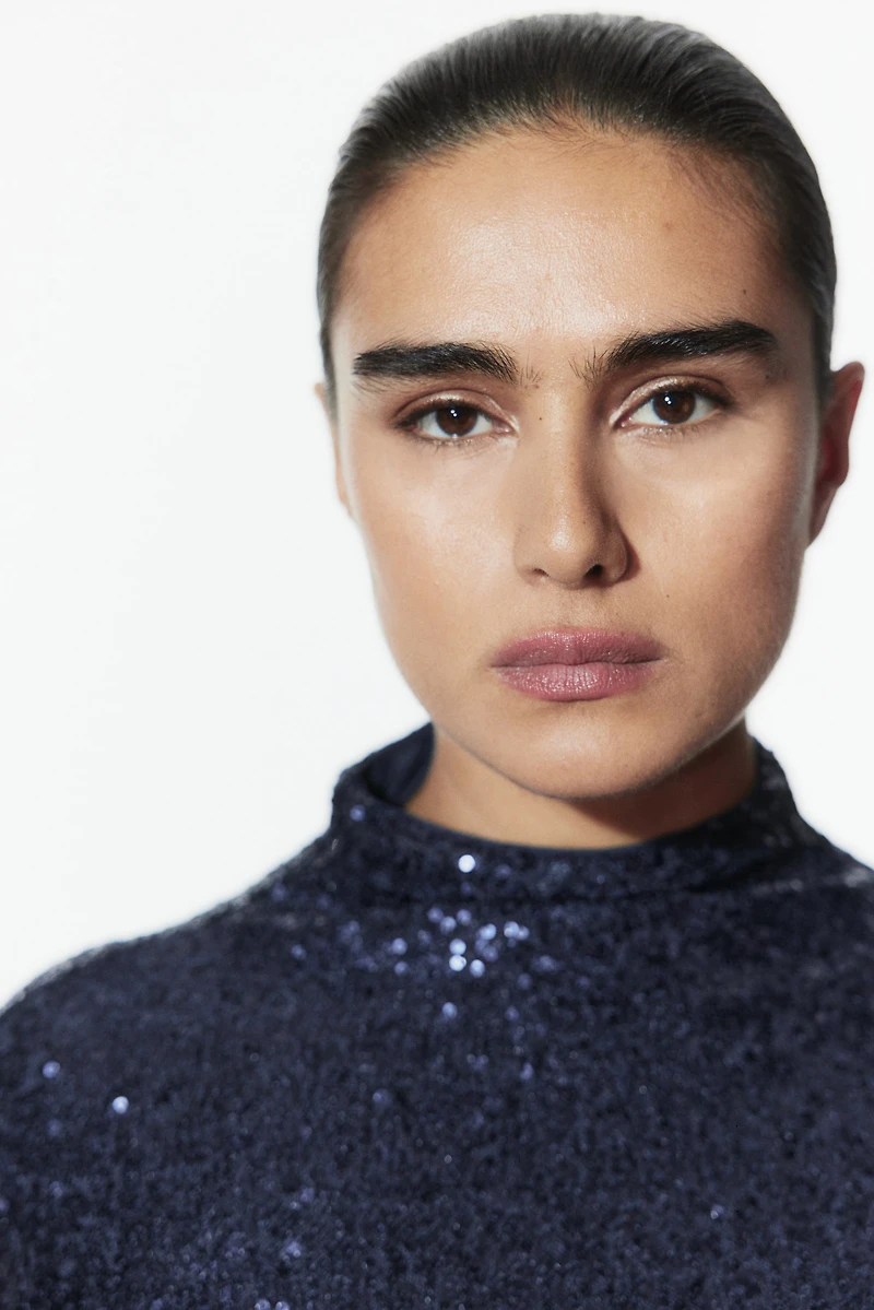 Sequined Mock Turtleneck Top
