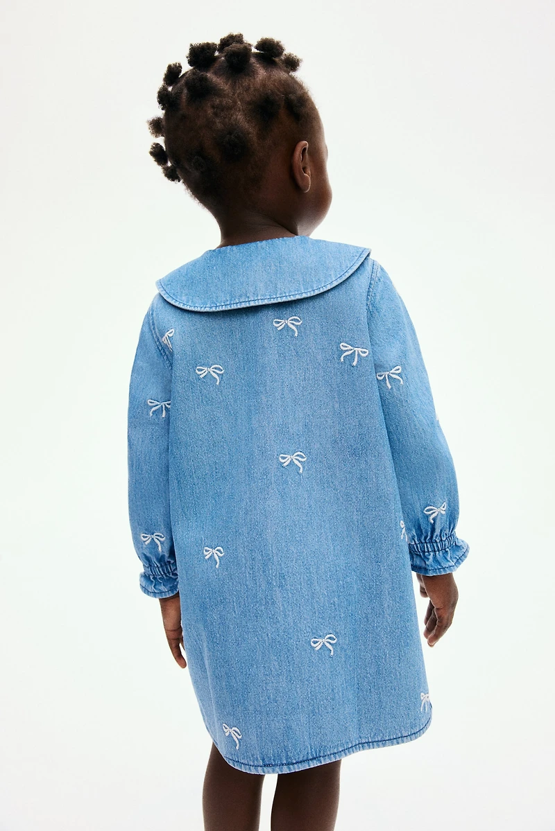 Embroidered-Detail Denim Shirt Dress