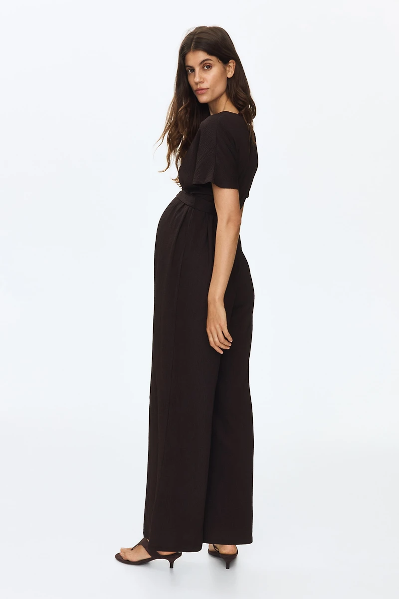 MAMA Short-sleeved tie-belt jumpsuit