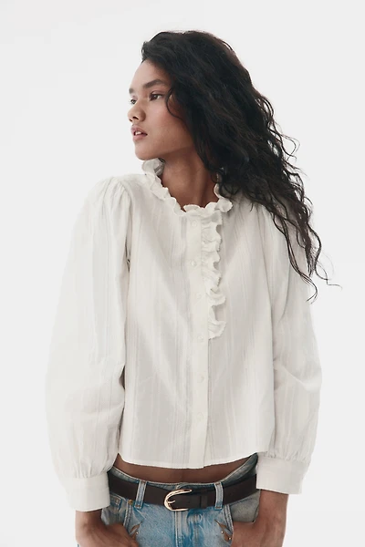 Ruffle-Collar Cotton Blouse