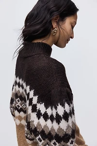 Jacquard-Knit Mock Turtleneck Sweater
