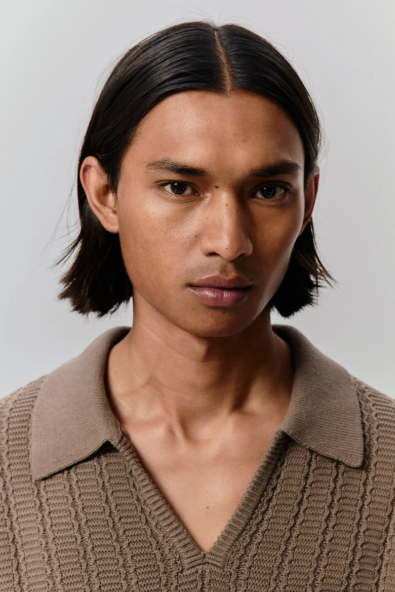 Regular-Fit Textured-Knit Polo Shirt
