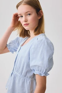 Puff-Sleeved Cotton Seersucker Blouse