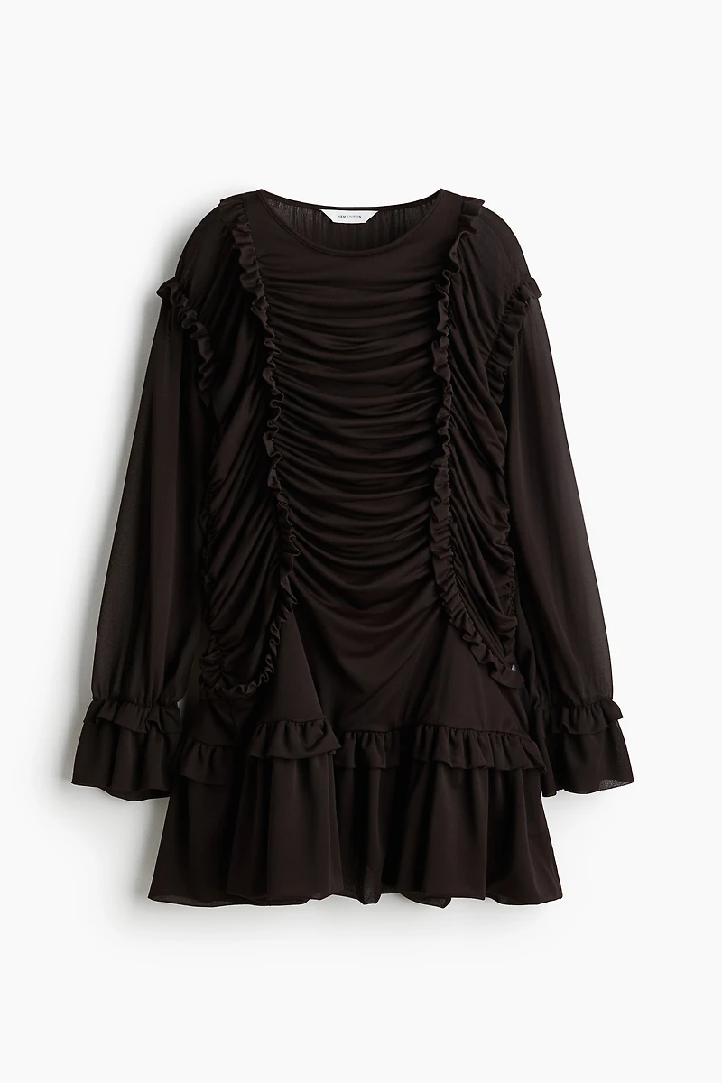 Ruffle-Trimmed Draped Dress