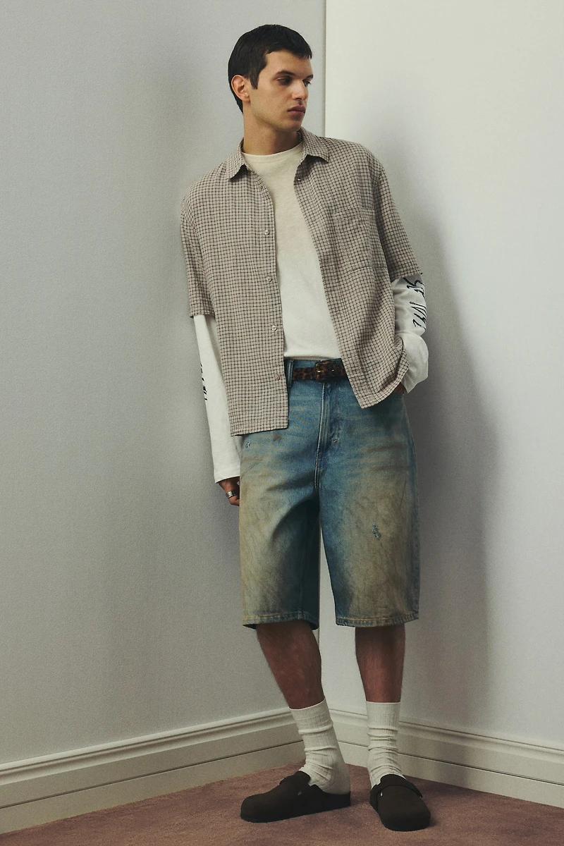 Oversized-Fit Short-Sleeved Linen-Blend Shirt