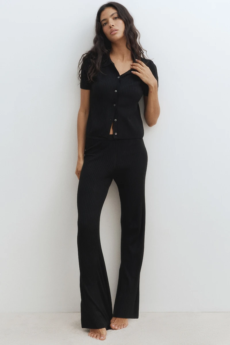 Rib-Knit Cardigan with Collar