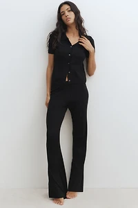 Rib-Knit Cardigan with Collar