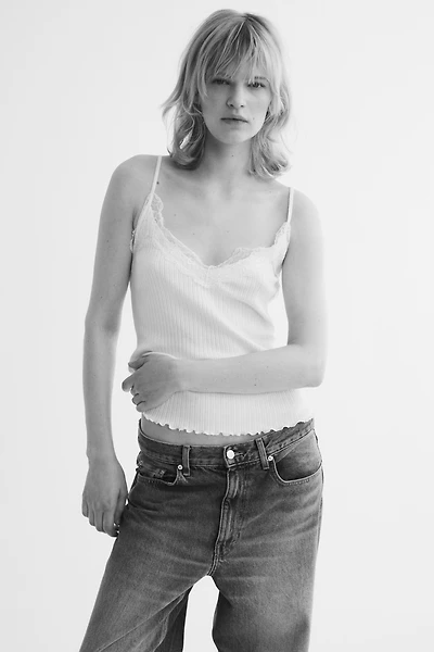 Lace-Trimmed Pointelle-Knit Top
