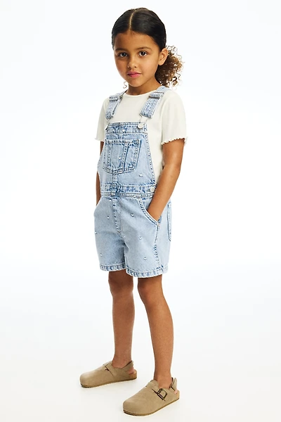 Embroidered denim dungaree shorts