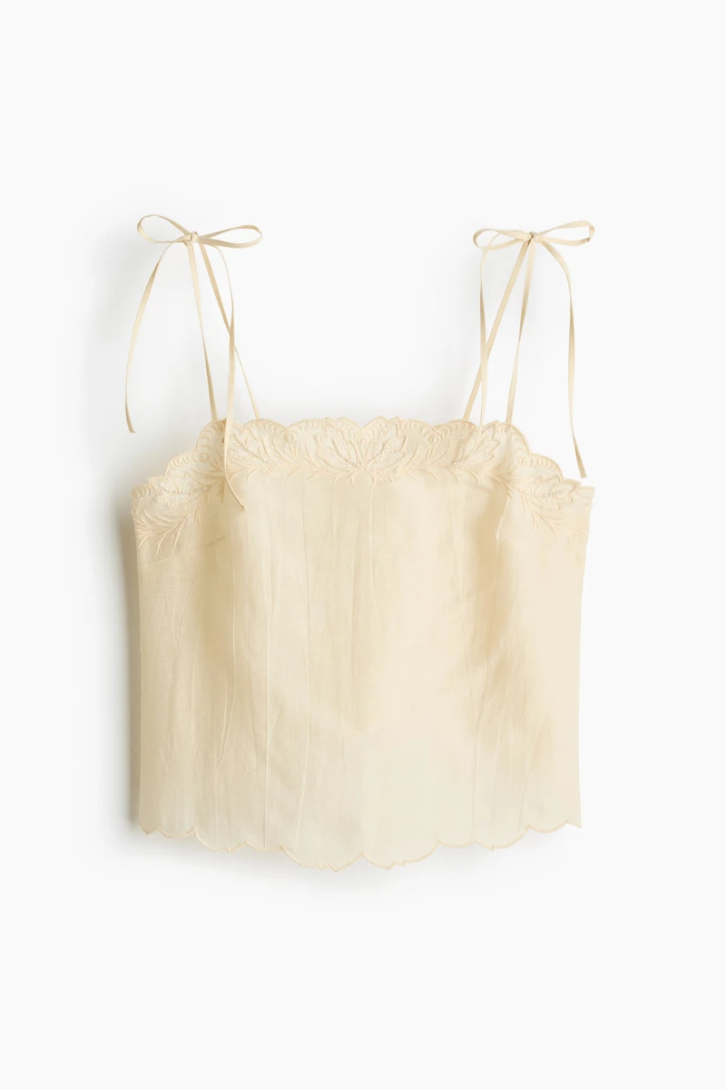 Linen-Blend Pajama Top