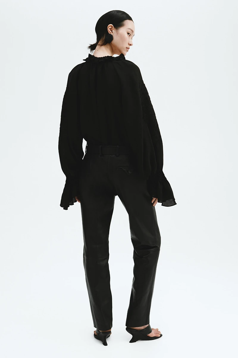 Linen-Blend Blouse with Embroidery