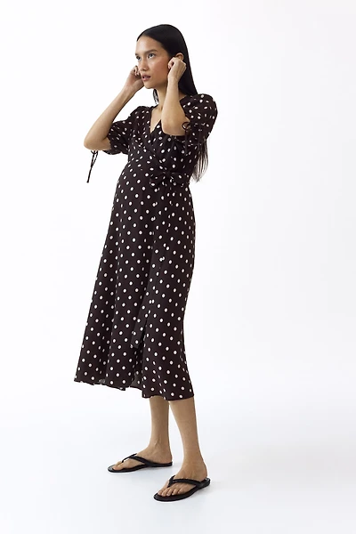 MAMA Puff-Sleeved Wrap Dress