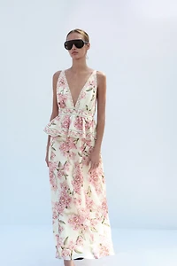 Linen-Blend Peplum Dress