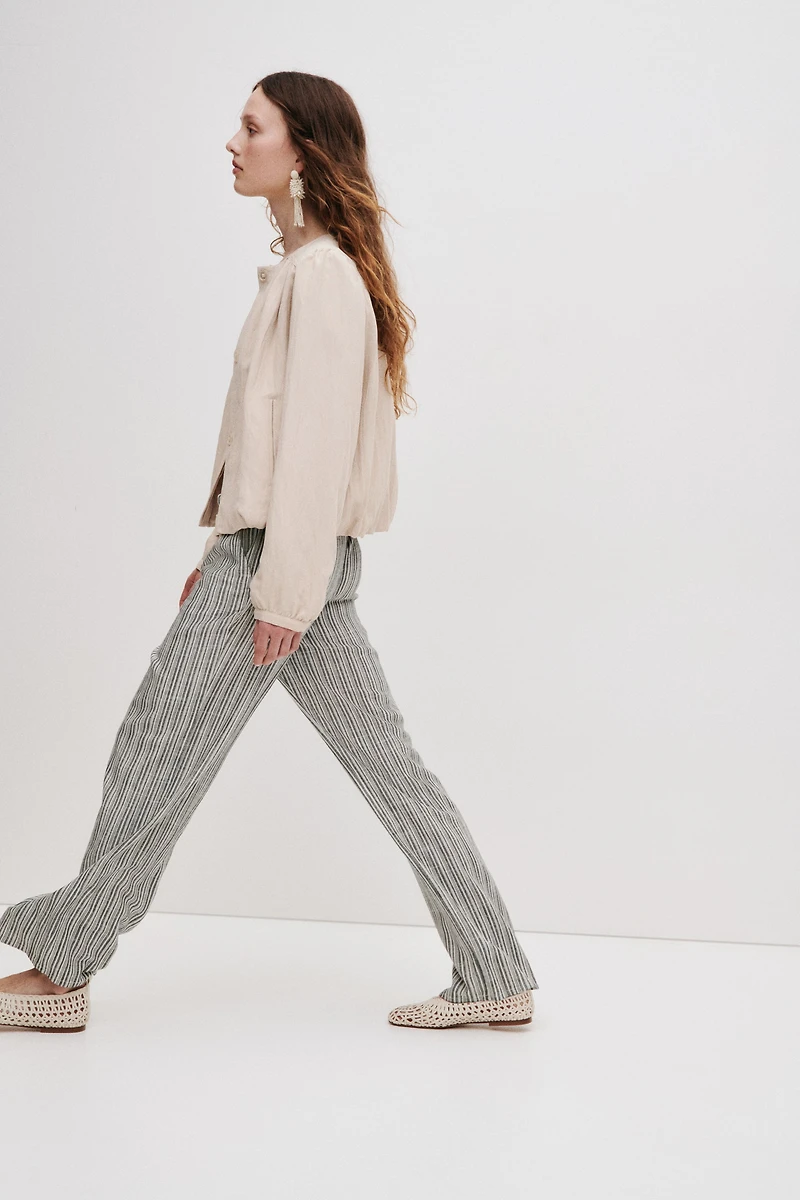 Linen-Blend Drawstring Pants