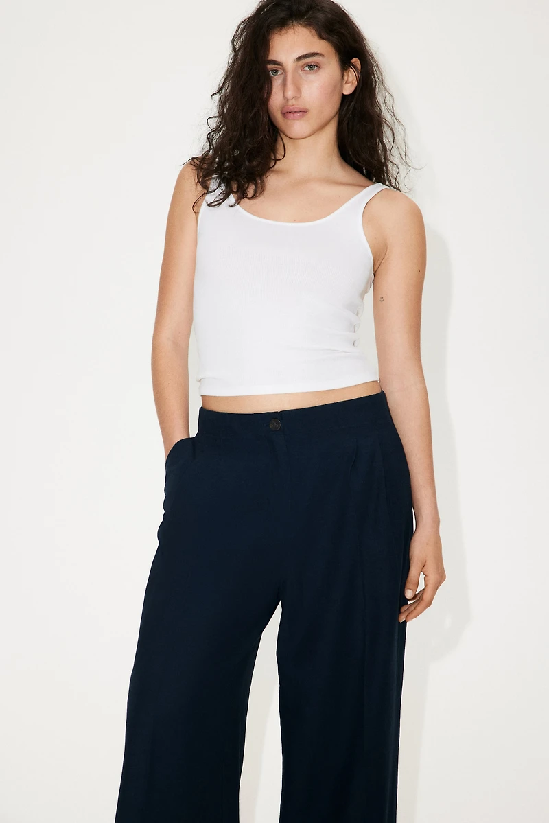 Wide-Leg Linen-Blend Pants