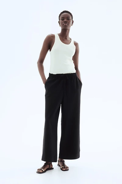 Linen-Blend Crop Pants