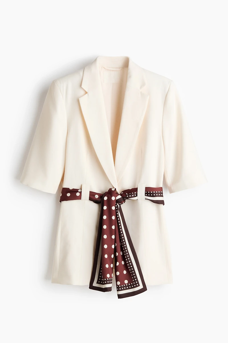 Short-Sleeved Blazer with Tie Belt