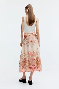 Flared Linen-Blend Skirt