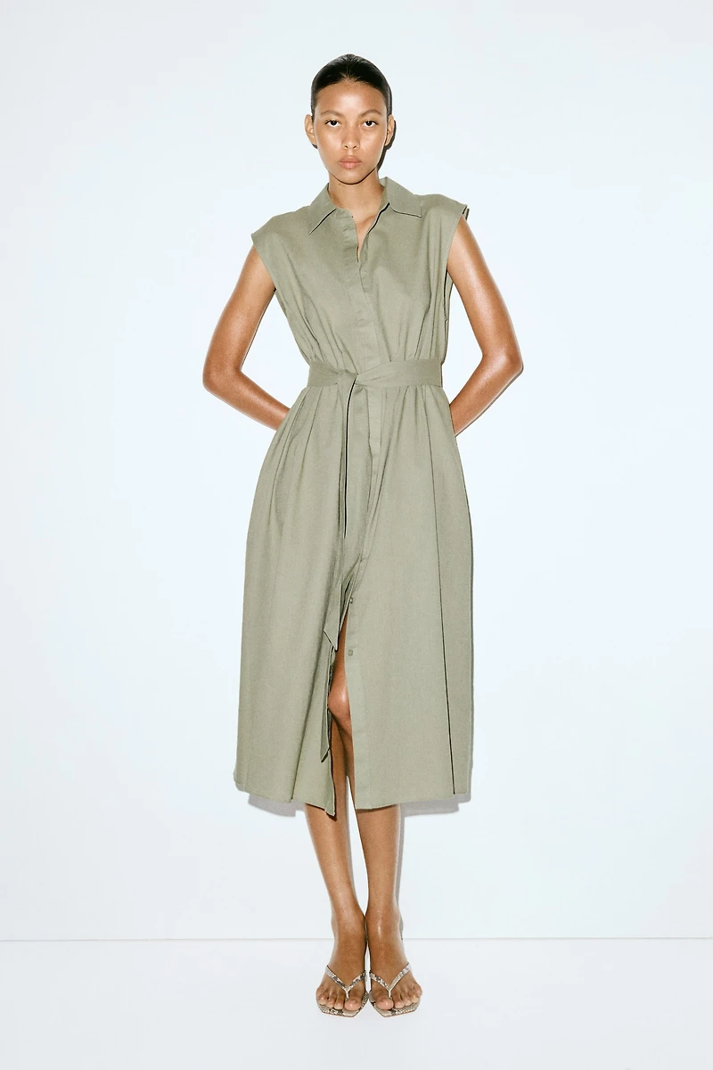 Linen-Blend Shirt Dress