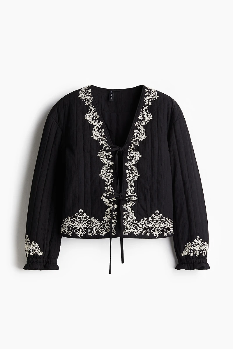 Tie-Front Embroidered Jacket