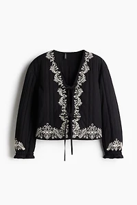 Tie-Front Embroidered Jacket