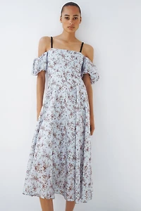 Robe épaules dénudées en lin mélangé