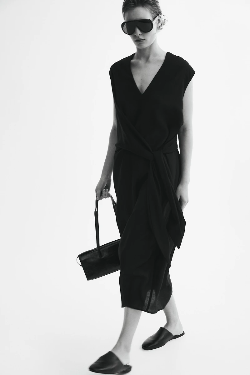 Sleeveless Wrap-Detail Dress