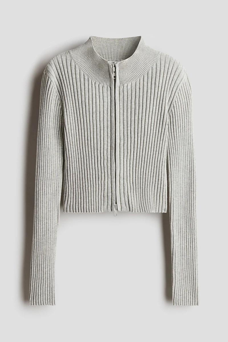 Rib-knit Cardigan with Zipper