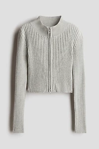 Rib-knit Cardigan with Zipper