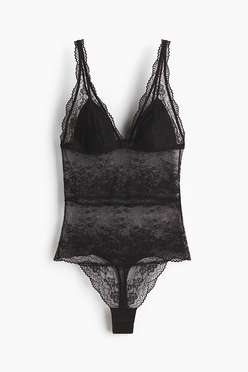 Padded-Cup Lace Thong Bodysuit