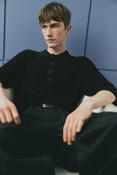 Regular-Fit Waffle-Knit Polo Shirt